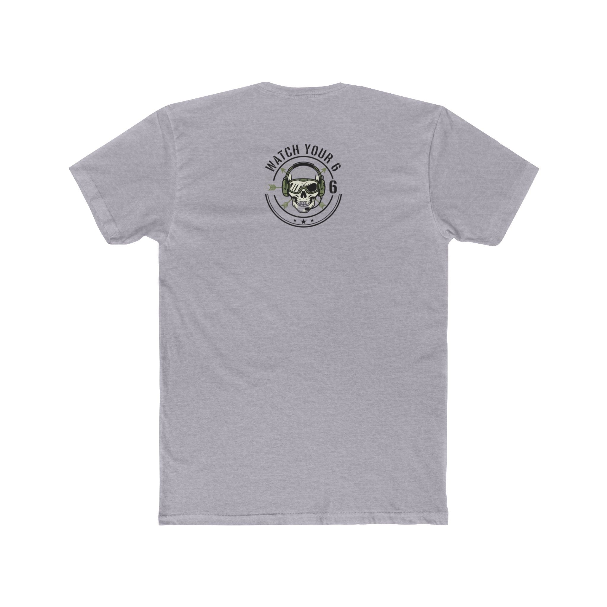 Skull Headdress Graphic Tee — 'Watch Your 6' Military-Inspired Crew Shirt