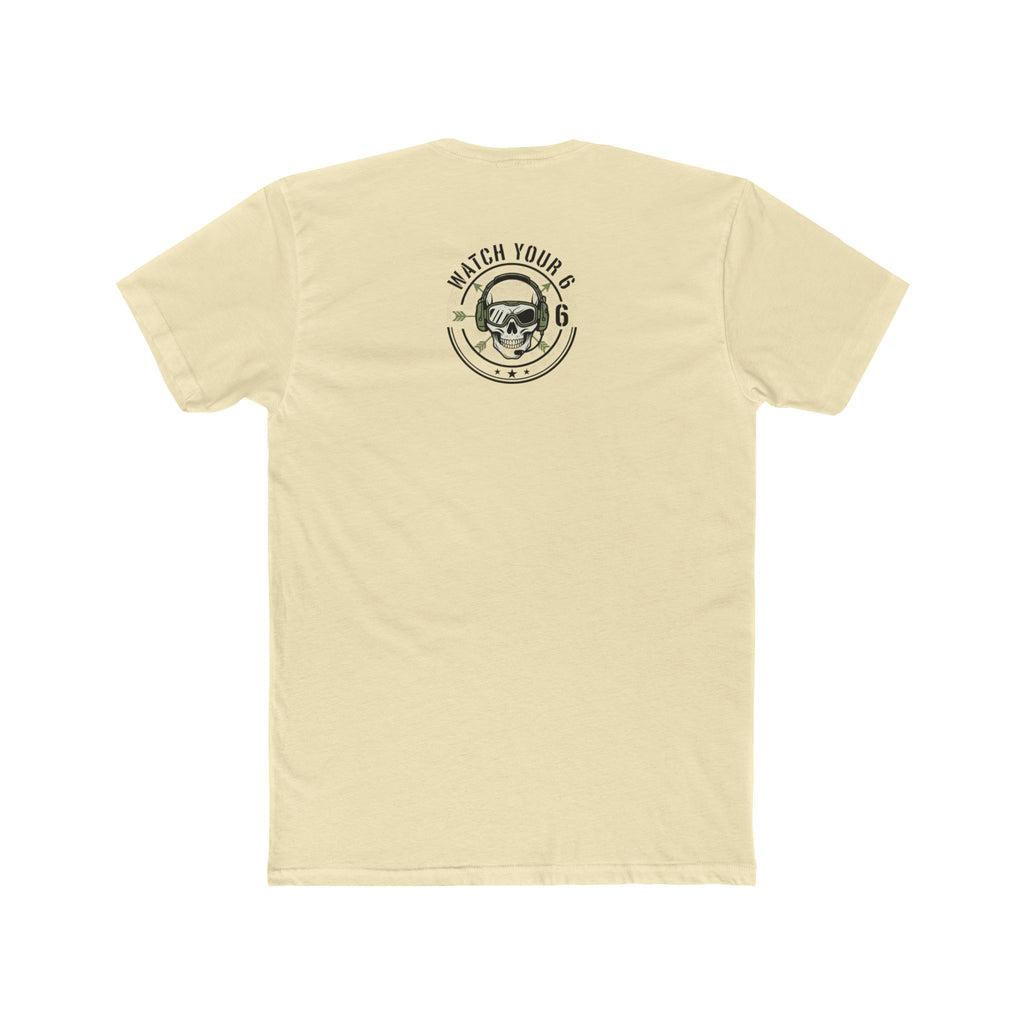 Skull Headdress Graphic Tee — 'Watch Your 6' Military-Inspired Crew Shirt