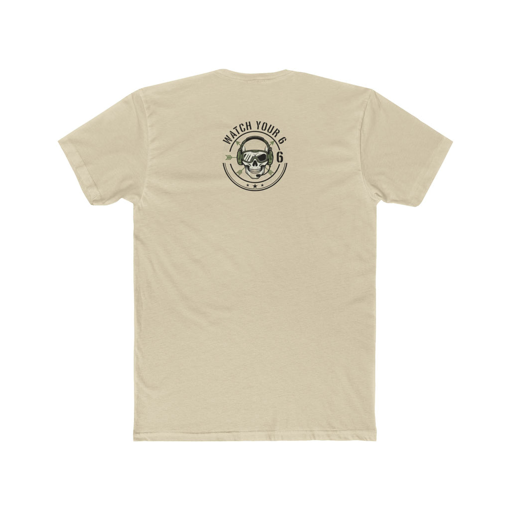Skull Headdress Graphic Tee — 'Watch Your 6' Military-Inspired Crew Shirt