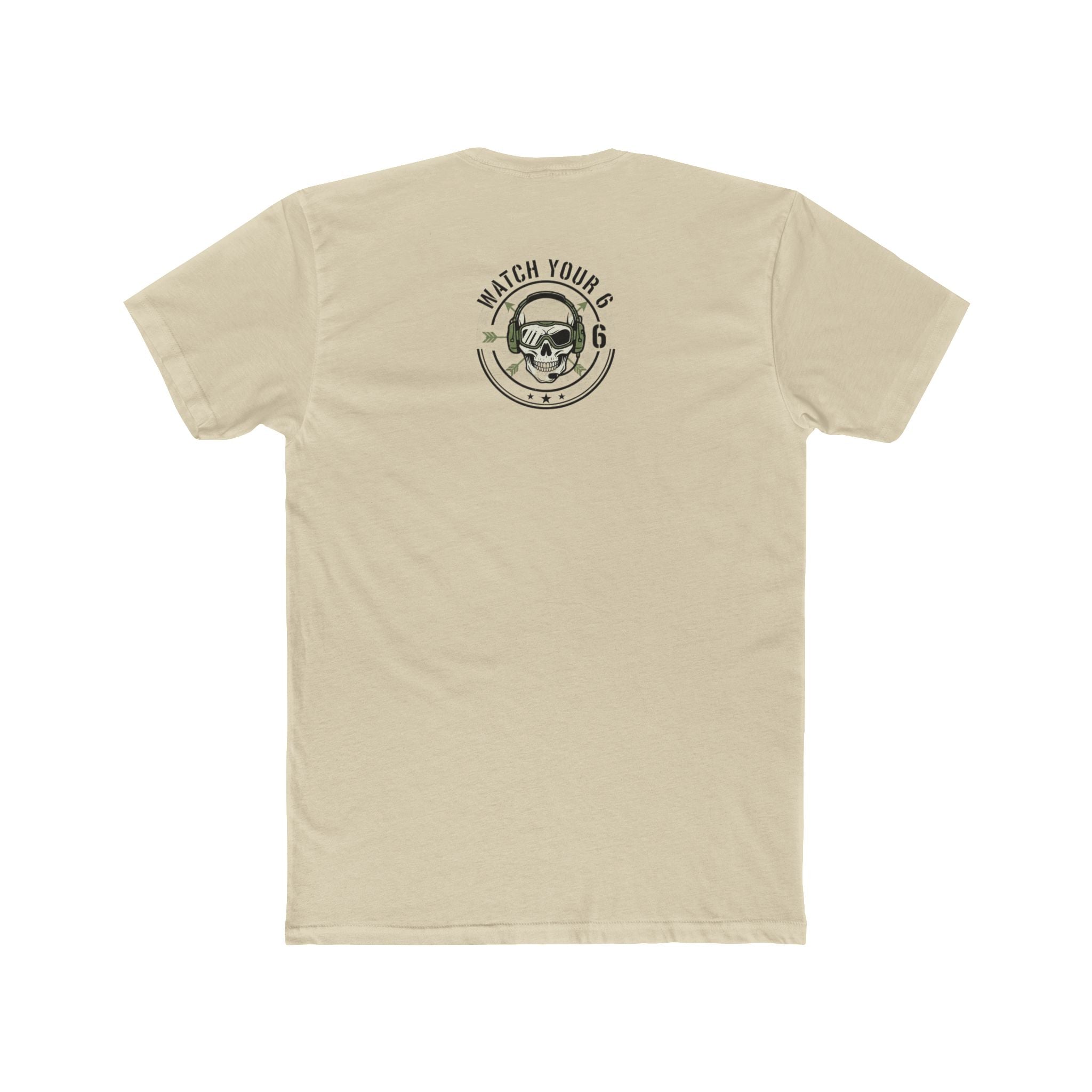 Skull Headdress Graphic Tee — 'Watch Your 6' Military-Inspired Crew Shirt