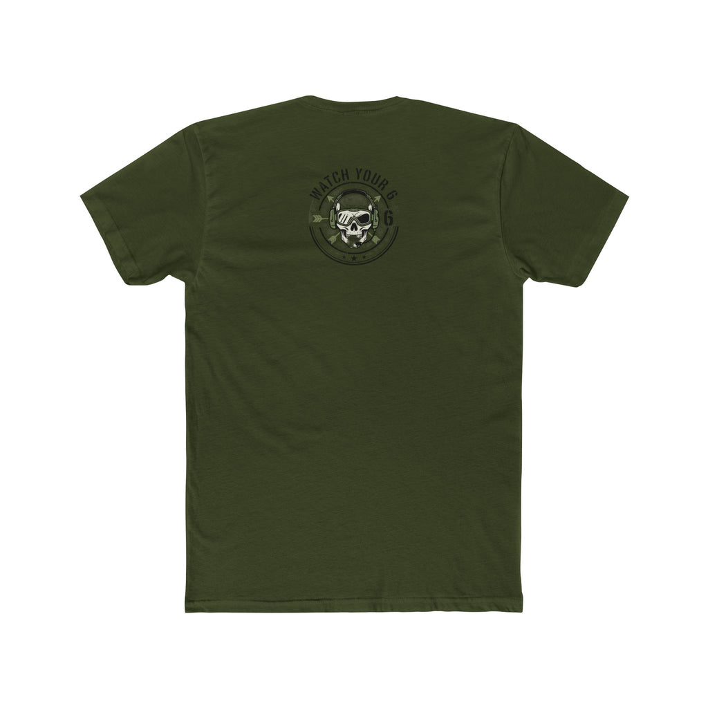 Skull Headdress Graphic Tee — 'Watch Your 6' Military-Inspired Crew Shirt