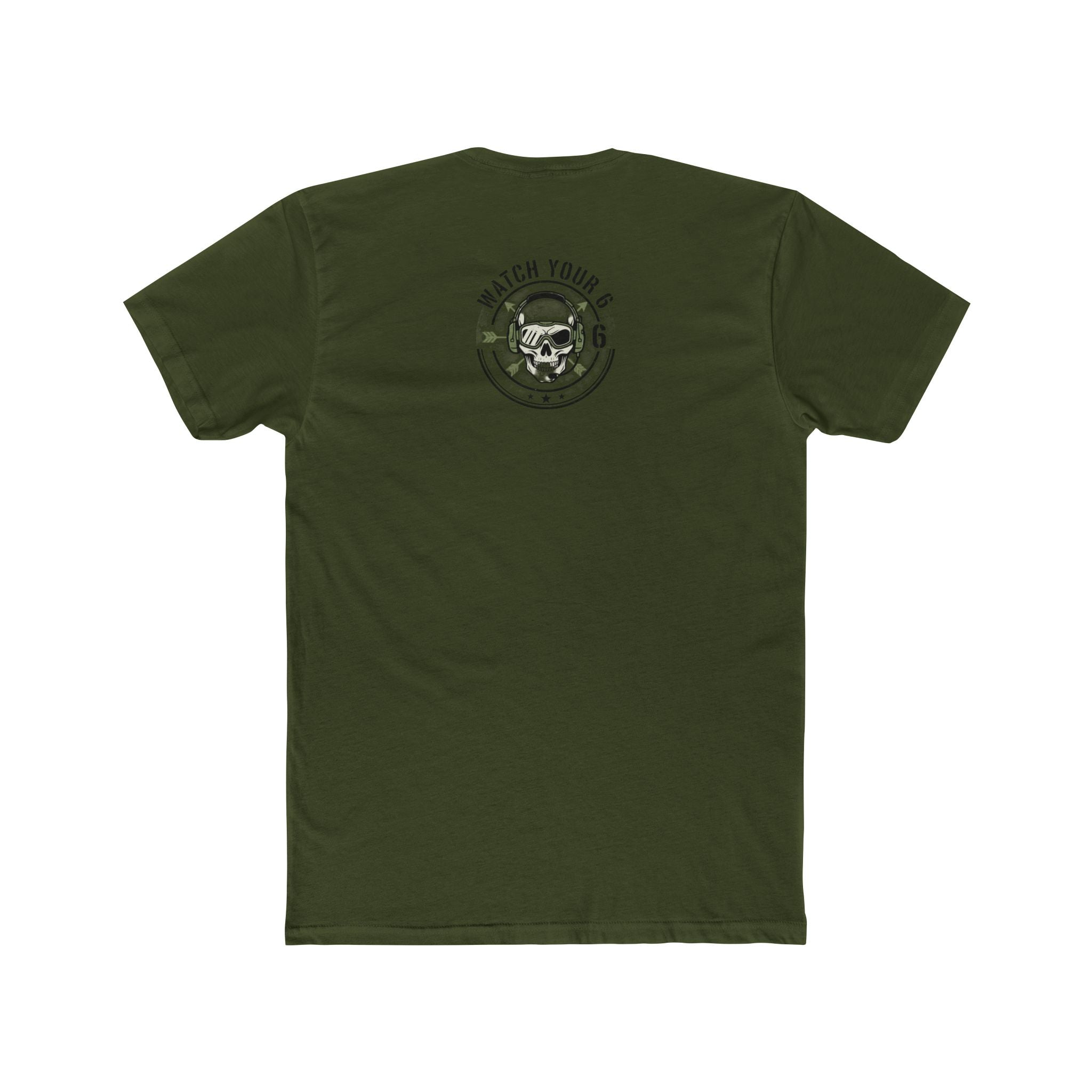 Skull Headdress Graphic Tee — 'Watch Your 6' Military-Inspired Crew Shirt