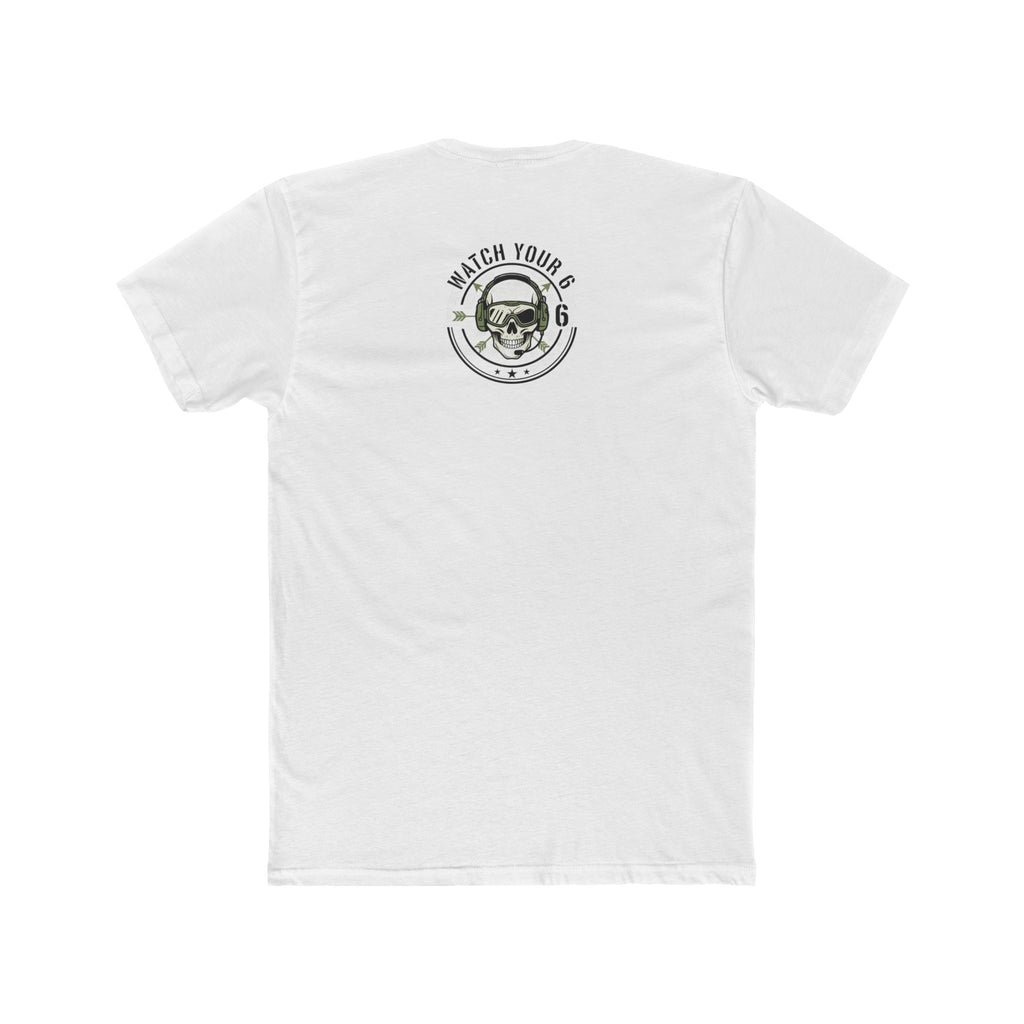 Skull Headdress Graphic Tee — 'Watch Your 6' Military-Inspired Crew Shirt