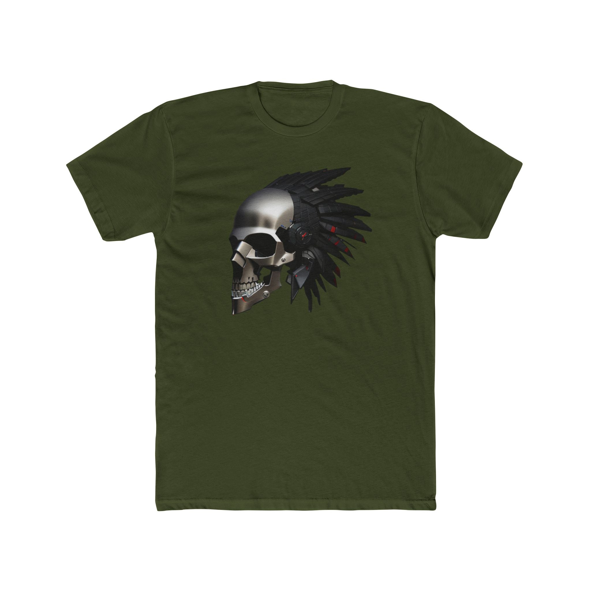 Skull Headdress Graphic Tee — 'Watch Your 6' Military-Inspired Crew Shirt