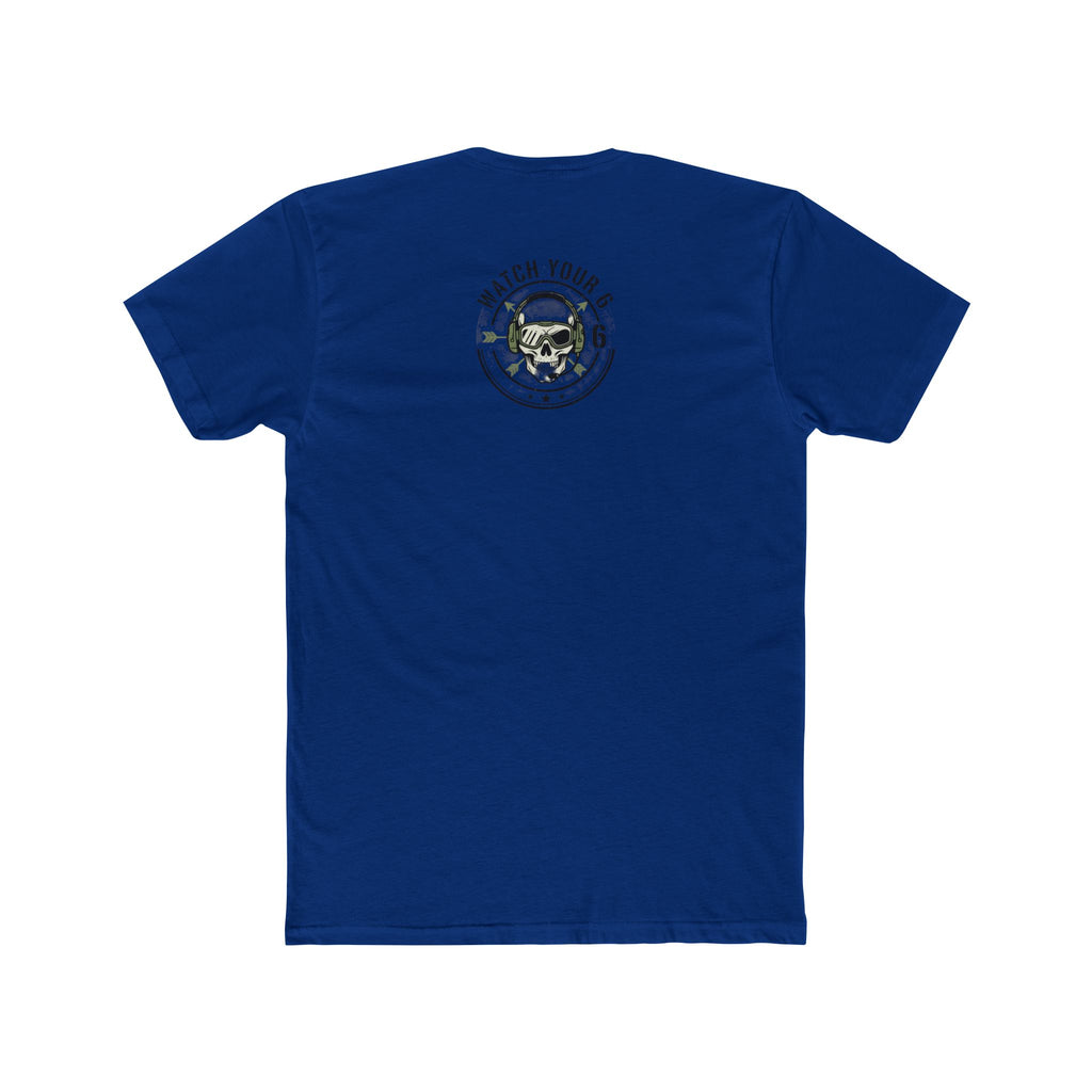 Skull Headdress Graphic Tee — 'Watch Your 6' Military-Inspired Crew Shirt